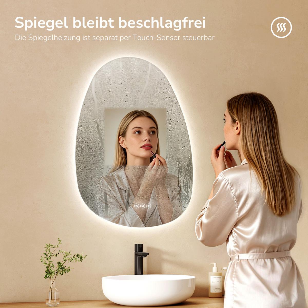 BADSPIEGEL asymmetrisch mit LED-Beleuchtung, Antibeschlag, 65/45/2,5 cm - Transparent, Glas (45/65/2.5cm) - EMKE