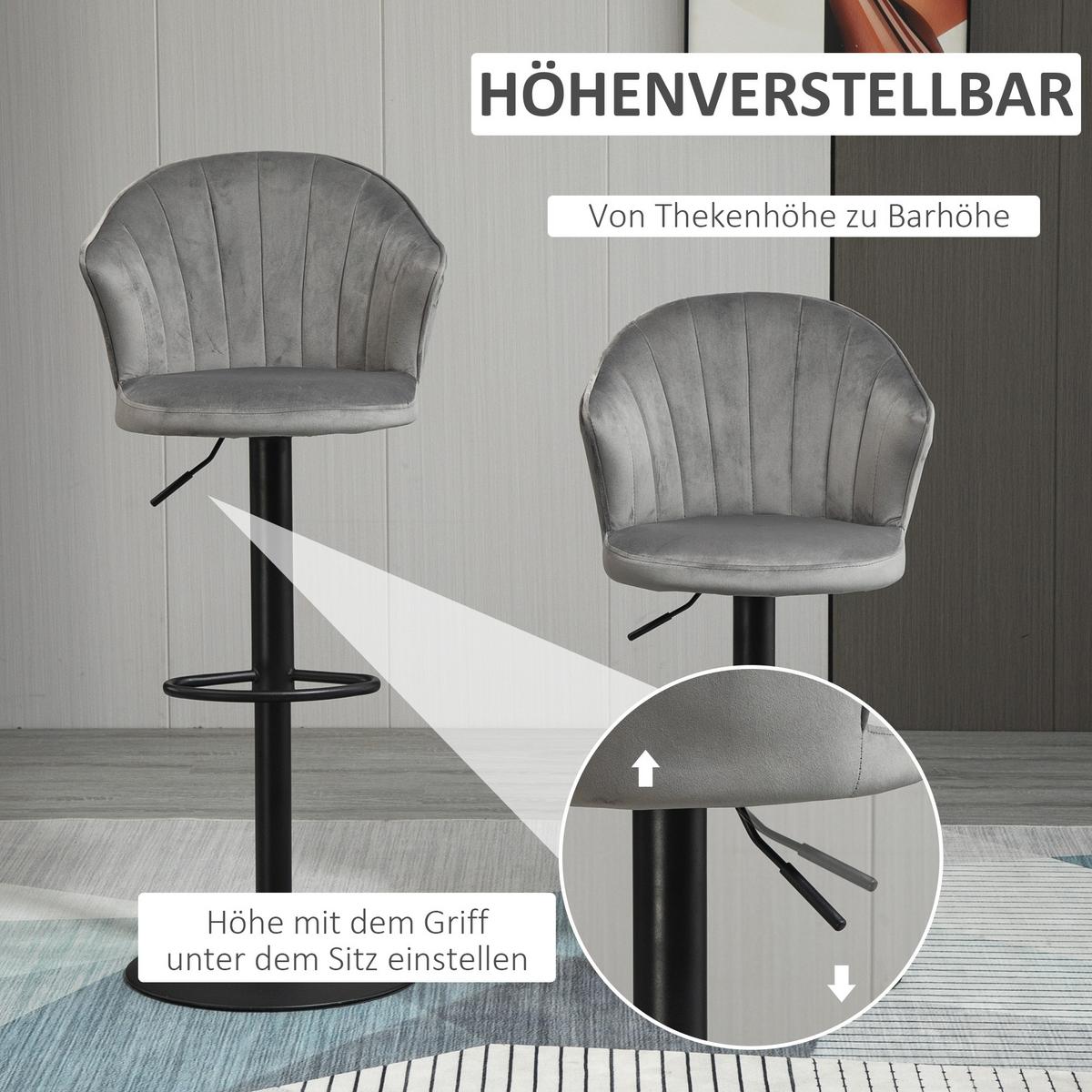 BARHOCKER, Schaumstoff, Stahl, Grau - Grau, Kunststoff (56/111/54cm) - HOMCOM