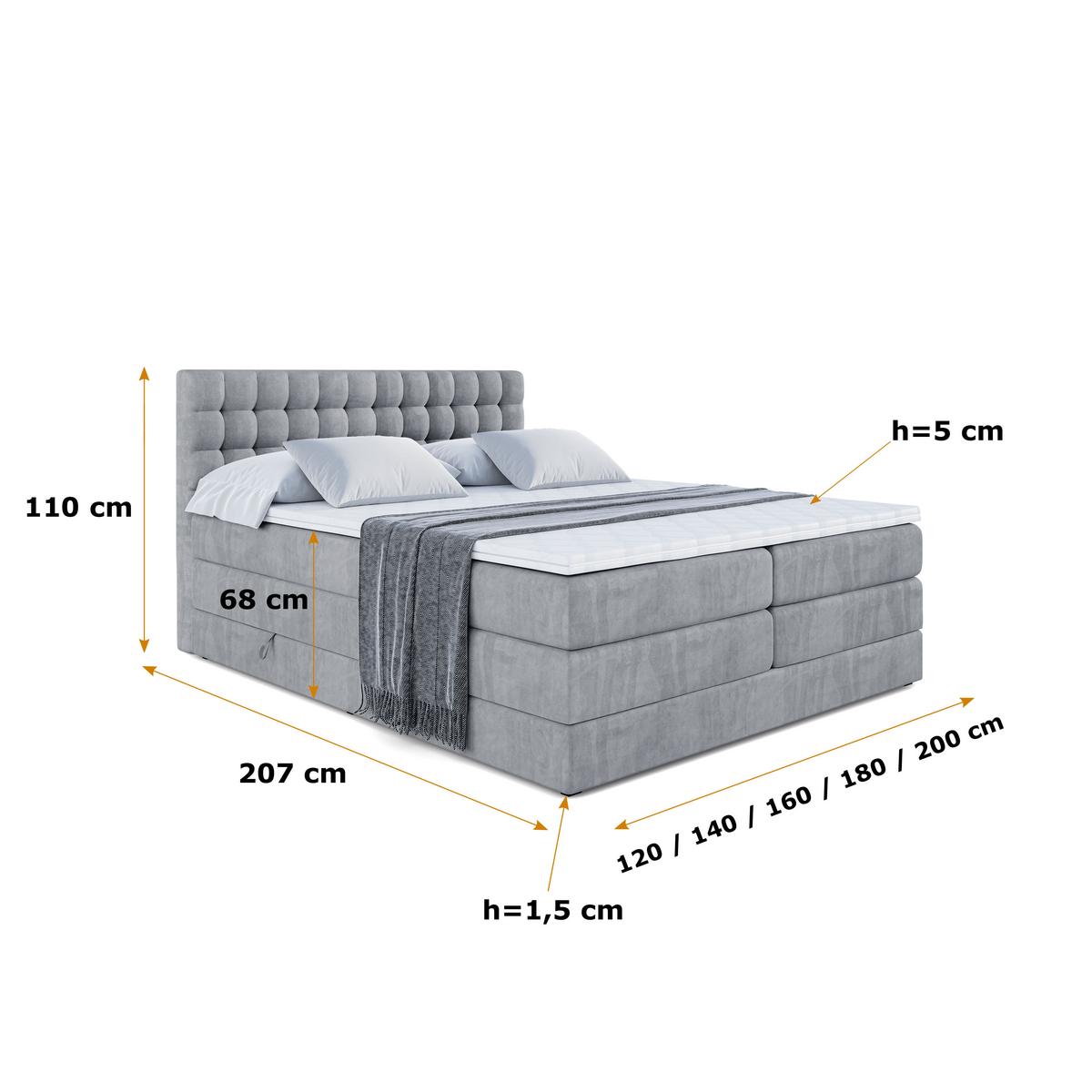 BOXSPRINGBETT VIONE KING - 140 x 200 - H3/H4 - Grau - Grau, Holzwerkstoff (140/200cm) - ALTDECOR