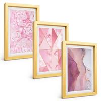 BILDER SET 3er Set - 20x30 cm Goldrahmen - Rosa geometrische Pfingstrosen - Goldfarben, Kunststoff (20/30cm) - TULUP
