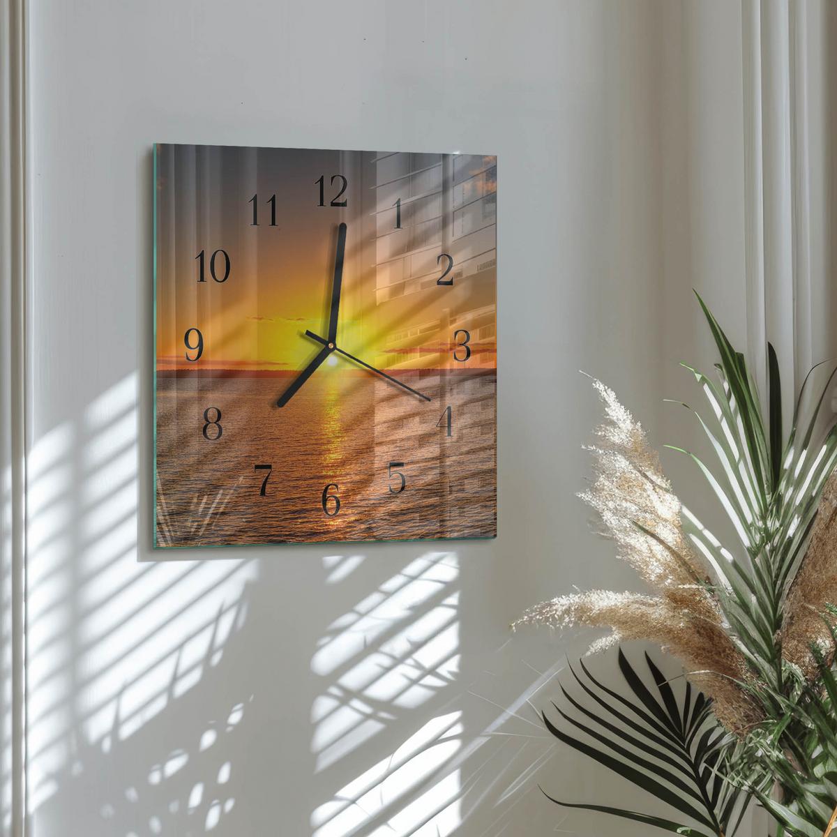 WANDUHR aus Glas 30x30 cm - Sonnenuntergang - Orange, Glas (30/30/0.4cm) - TULUP