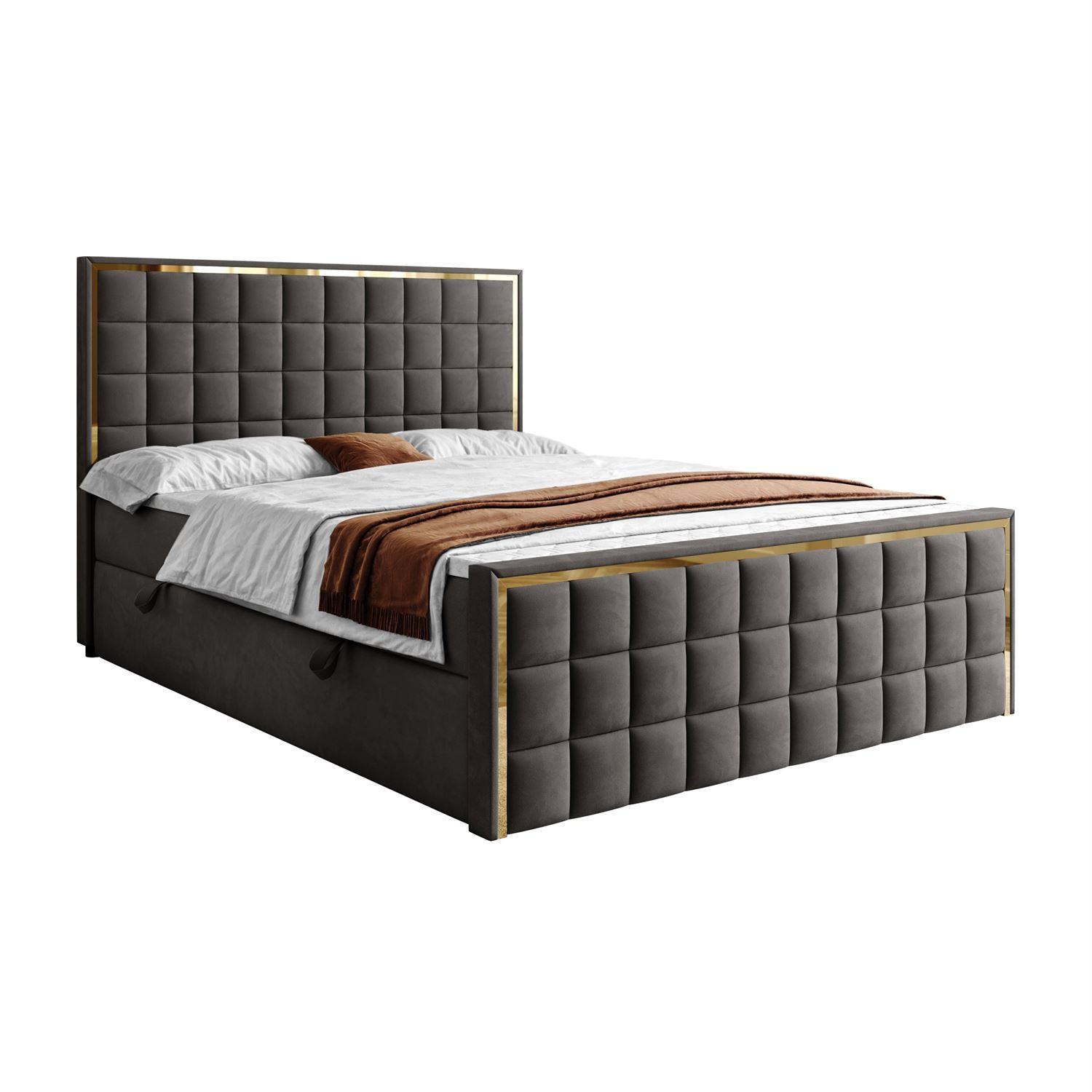 BOXSPRINGBETT ISADORA II GOLD mit Bettkasten und Topper 160x200 cm Royal Velvet 185 - Graphitfarben, Textil - Lookway