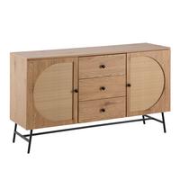 SIDEBOARD – Eiche-Dekor/Rattan, 140x80x40 cm, 2 Türen, 3 Schubladen, hoch - Schwarz/Braun, Holzwerkstoff/Metall (140/80/40cm) - KADIMA DESIGN