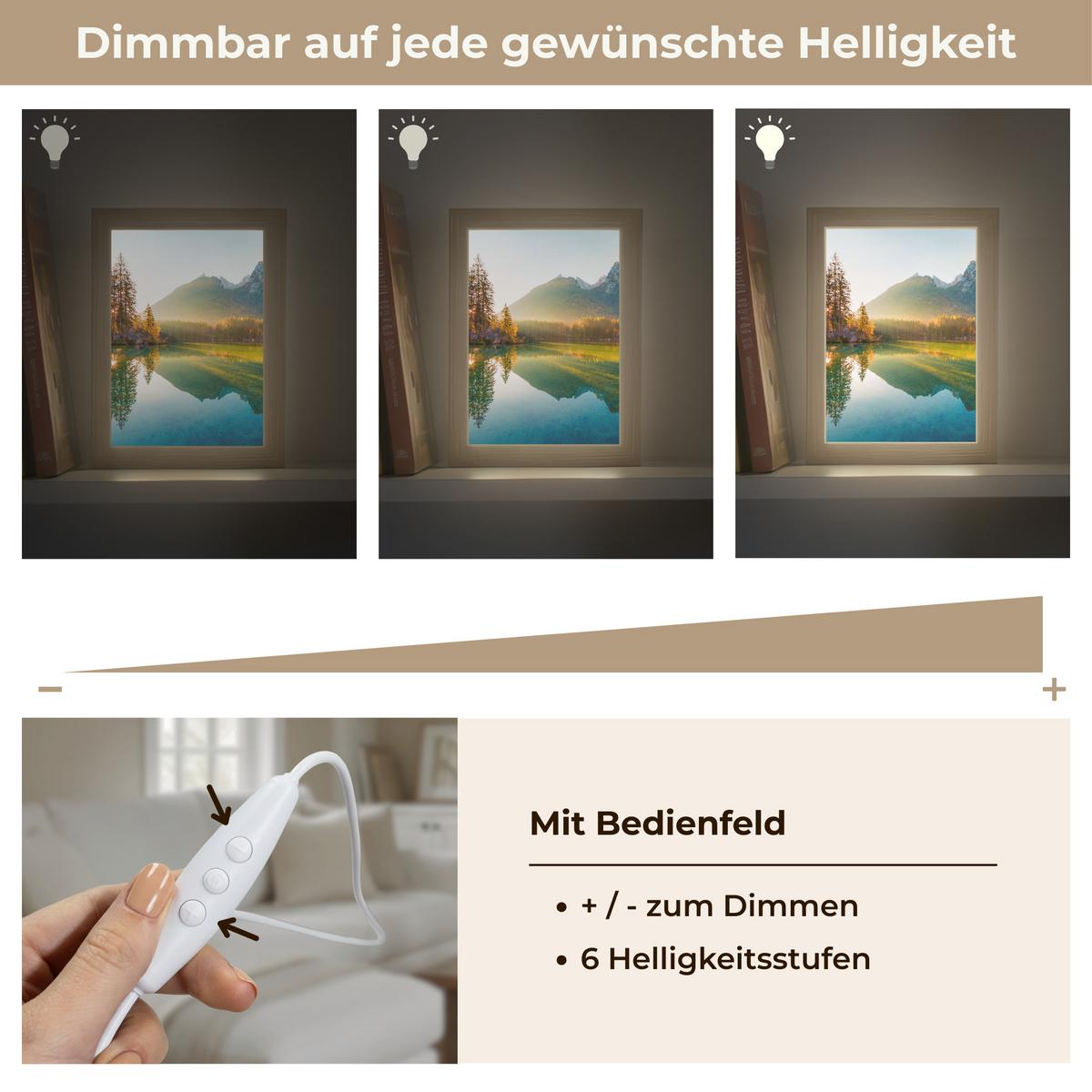 WANDLEUCHTE See - Wald - Berge - Natur - Sonne - Landschaft 15x20 cm - Grün, Holzwerkstoff (15/20/8cm) - OnlyWow