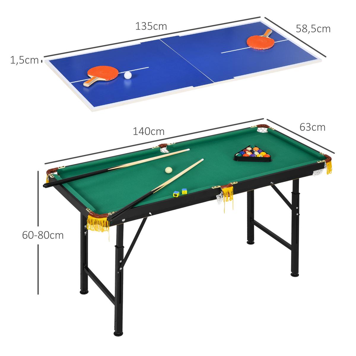 MULTIGAME Spieletisch Multifunktionstisch inkl. Tischtennis Billardtisch Grün - Blau, Holzwerkstoff (63/140cm) - SPORTNOW