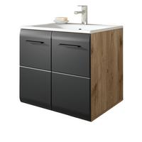 WASCHTISCH schwarz matt, Eiche Nox, Waschtischunterschrank hängend 60 cm mit Waschbecken - Eichefarben/Schwarz, Keramik/Holzwerkstoff (60/55/46cm) - Inn.Furn
