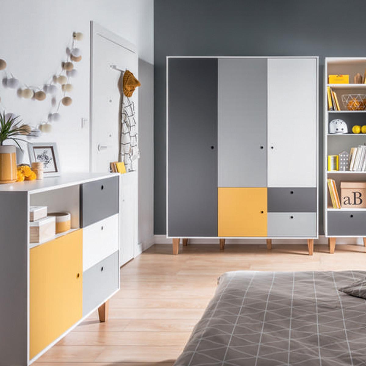 SCHRANK 3 Türen gelb - Gelb, Holzwerkstoff (153/201.5/55cm) - Petits-meubles