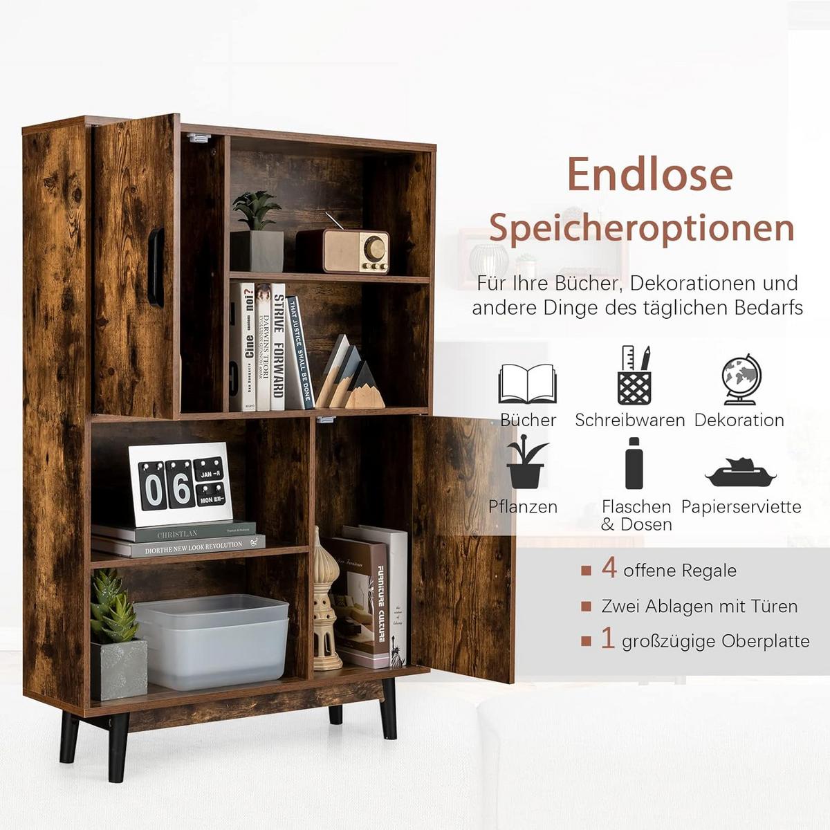 BÜCHERSCHRANK Braun - Braun, Holz (80/120/24cm) - COSTWAY