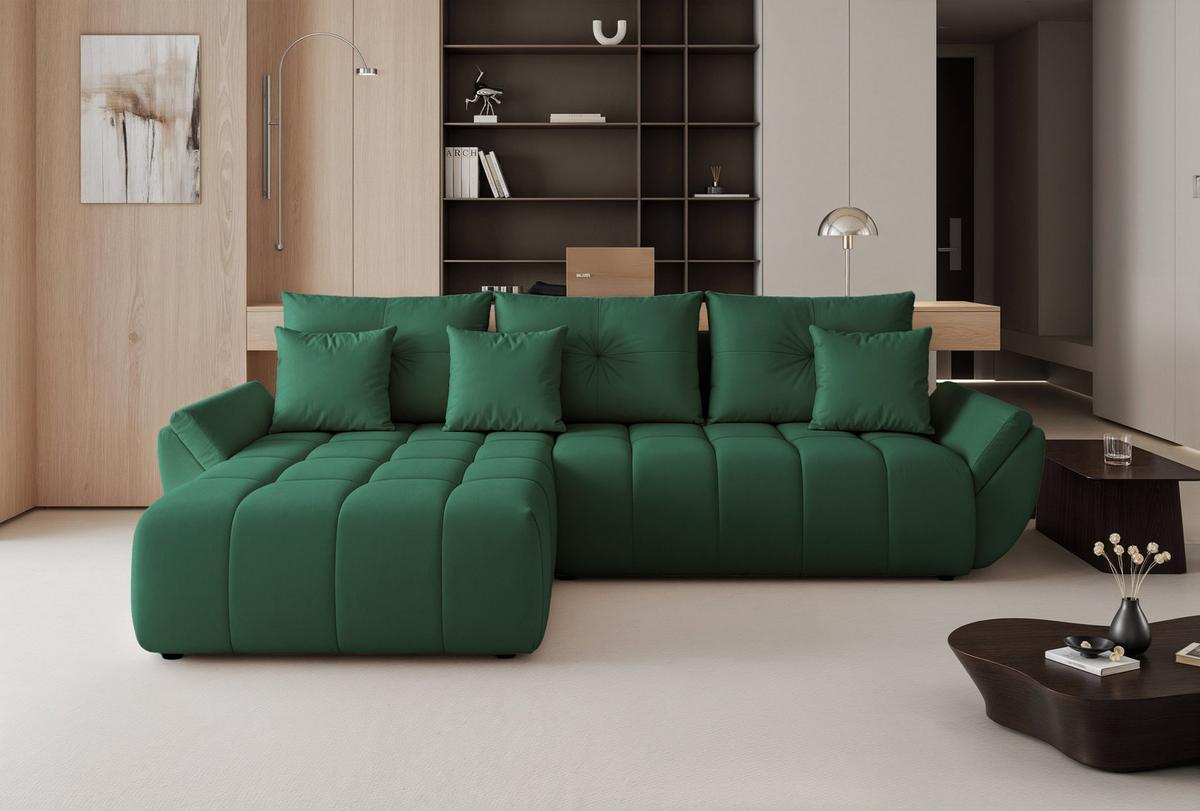 ECKSOFA ARO mit Schlaffunktion und Bettkasten Grün - Schwarz/Grün, Kunststoff/Textil (280/190cm) - Idohome