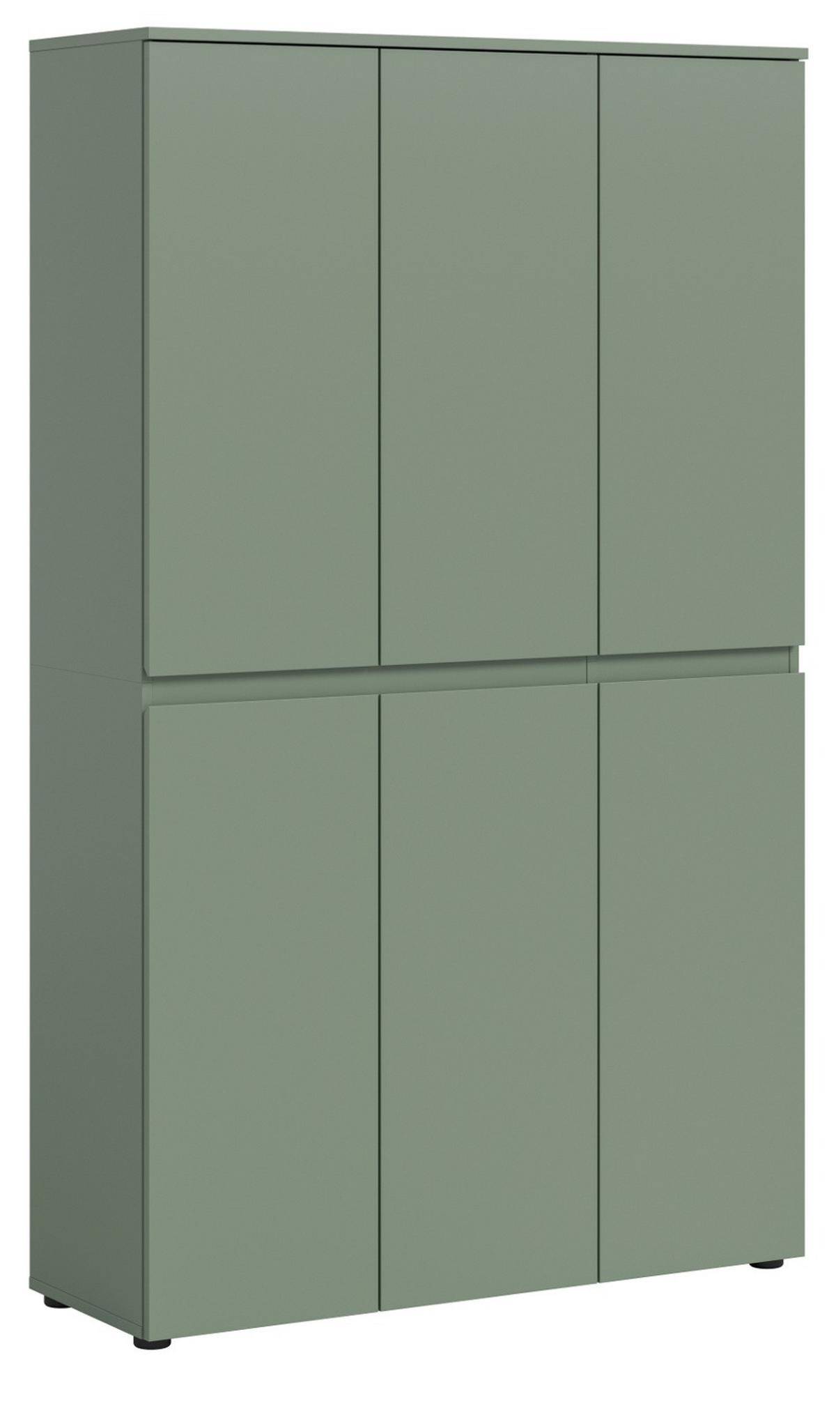 MEHRZWECKSCHRANK grün 105 x 175 cm, Stauraumschrank 6-türig mit 18 Fächern - Schwarz/Grün, Holzwerkstoff/Kunststoff (105/175/37cm) - Inn.Furn
