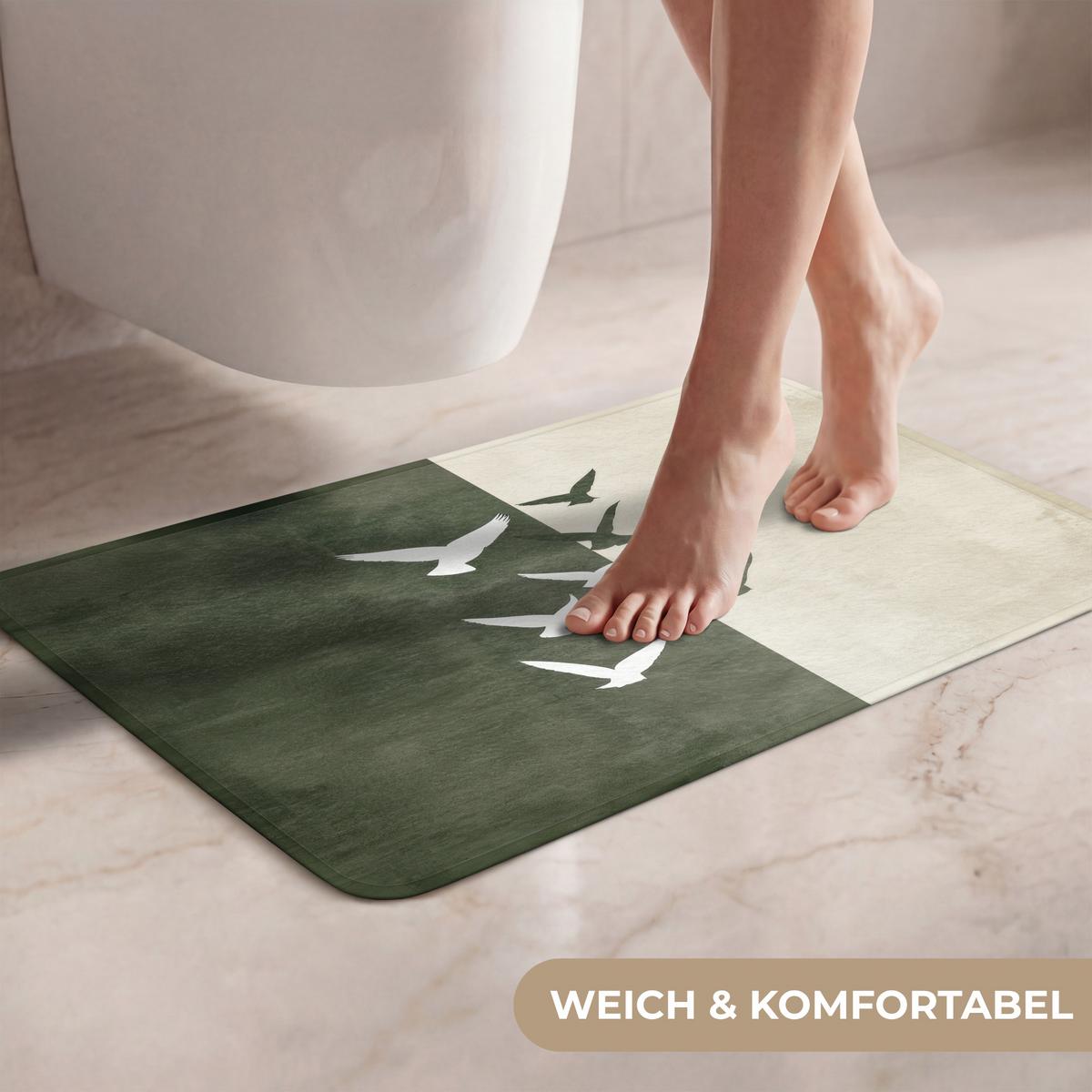 WC-VORLEGER Japandi - Vogel - Grün Toilettenvorleger 60x40 cm - Olivgrün, Textil (60/1cm) - OnlyWow