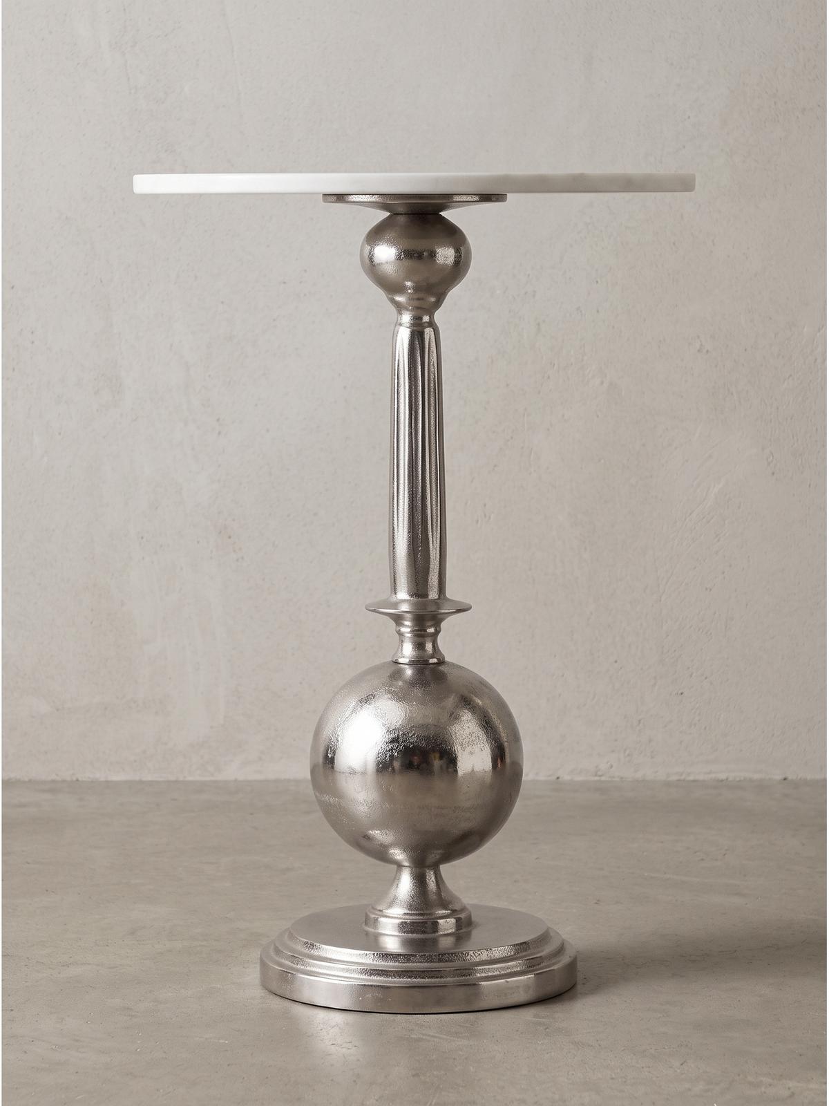 BEISTELLTISCH SARNANO, Marmor, Silber-Weiß, Ø 40 x 57 cm - Silberfarben, Stein/Metall (40/40/57cm) - KADIMA DESIGN