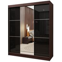 SCHWEBETÜRENSCHRANK VITALE 180/216/61 cm 3-türig mit Spiegel Wengefarben - Wengefarben/Schwarz, Holzwerkstoff (180/216/61cm) - MASSENO