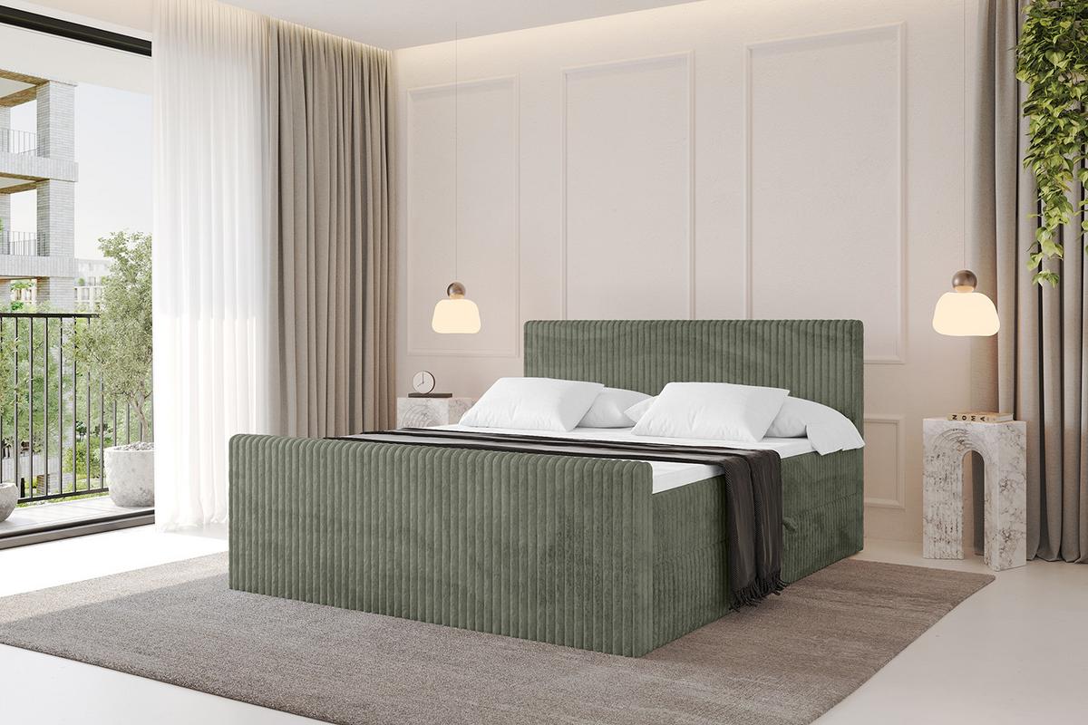 BOXBETT mit Matratze H3 und Lattenrost - TOLO-Z - 180x200 Cord - Olive - Olivgrün, Holzwerkstoff (180/200cm) - ALTDECOR