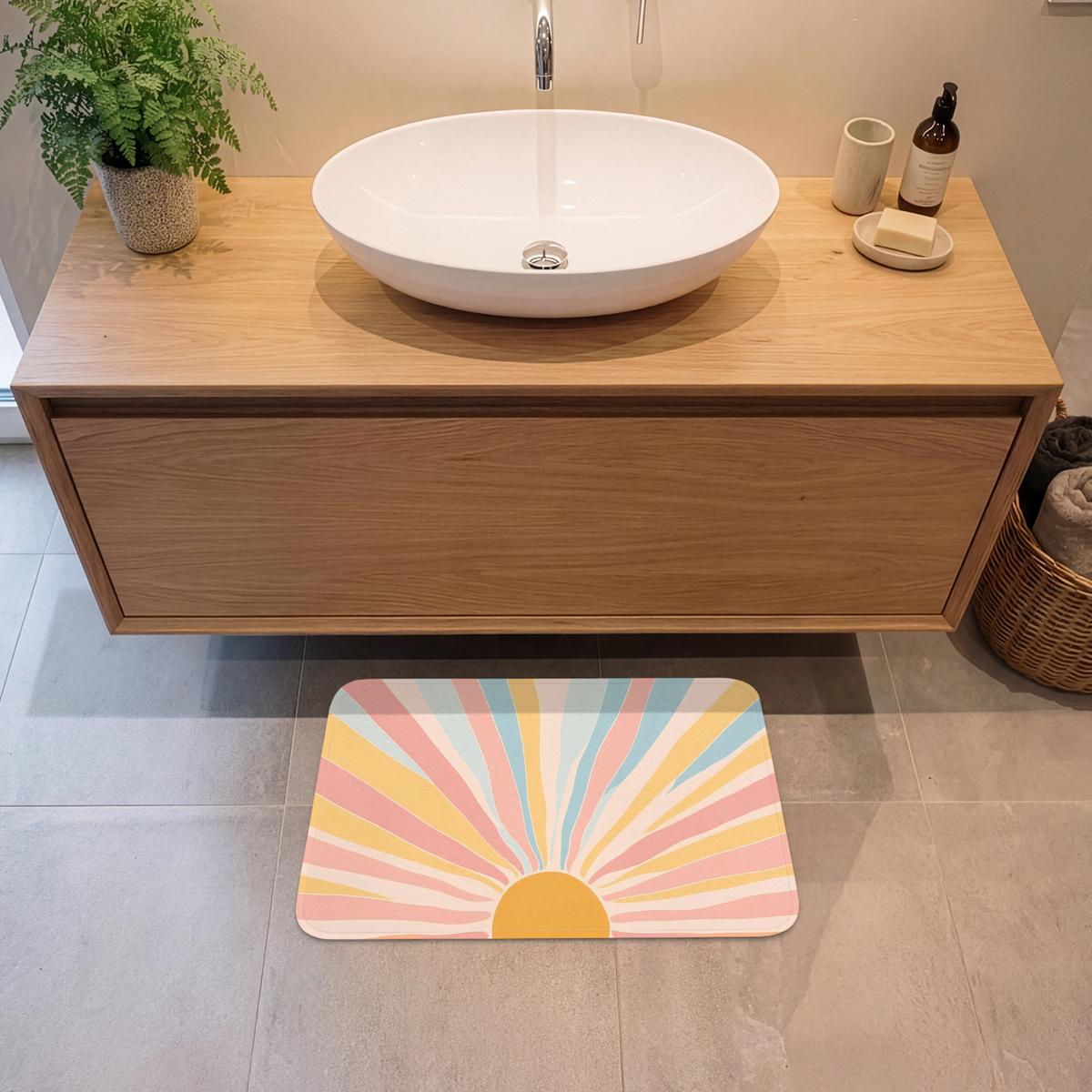 BADEMATTE Illustration - Sonne - Pastellfarben 60x40 cm - Pastellblau, Textil (60/40cm) - OnlyWow