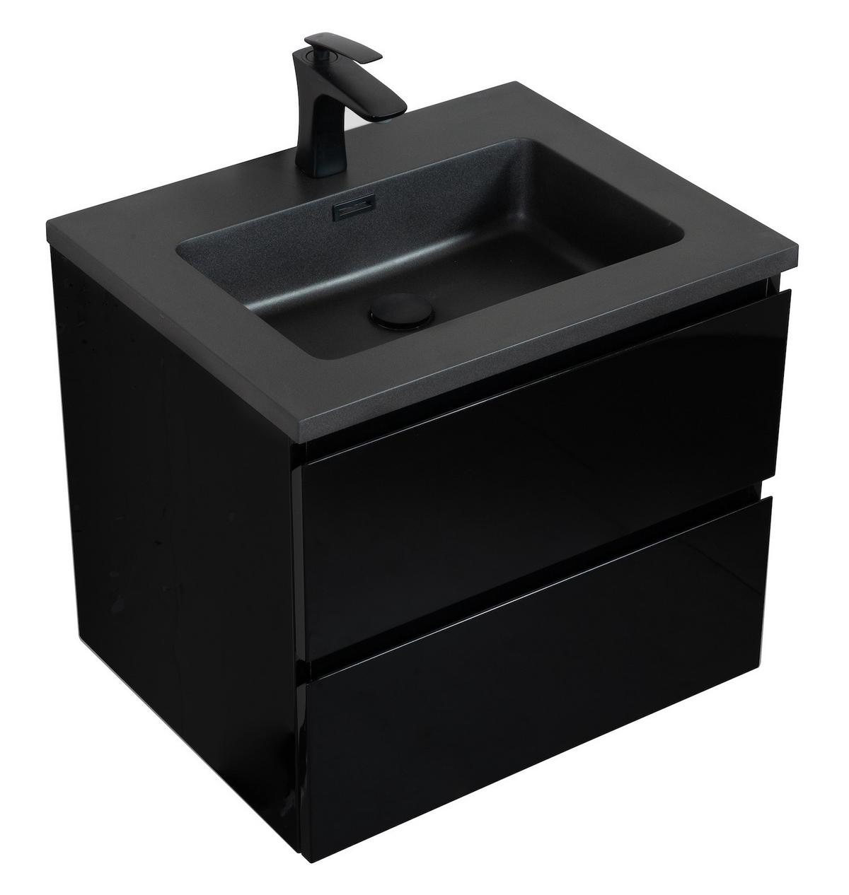 WASCHTISCHKOMBI Angela 2 Teile - Schwarz Matt Mit Schwarzem Waschbecken - 60 x 48 x 52 cm - Schwarz, Holz (60/52/48cm) - Badplaats