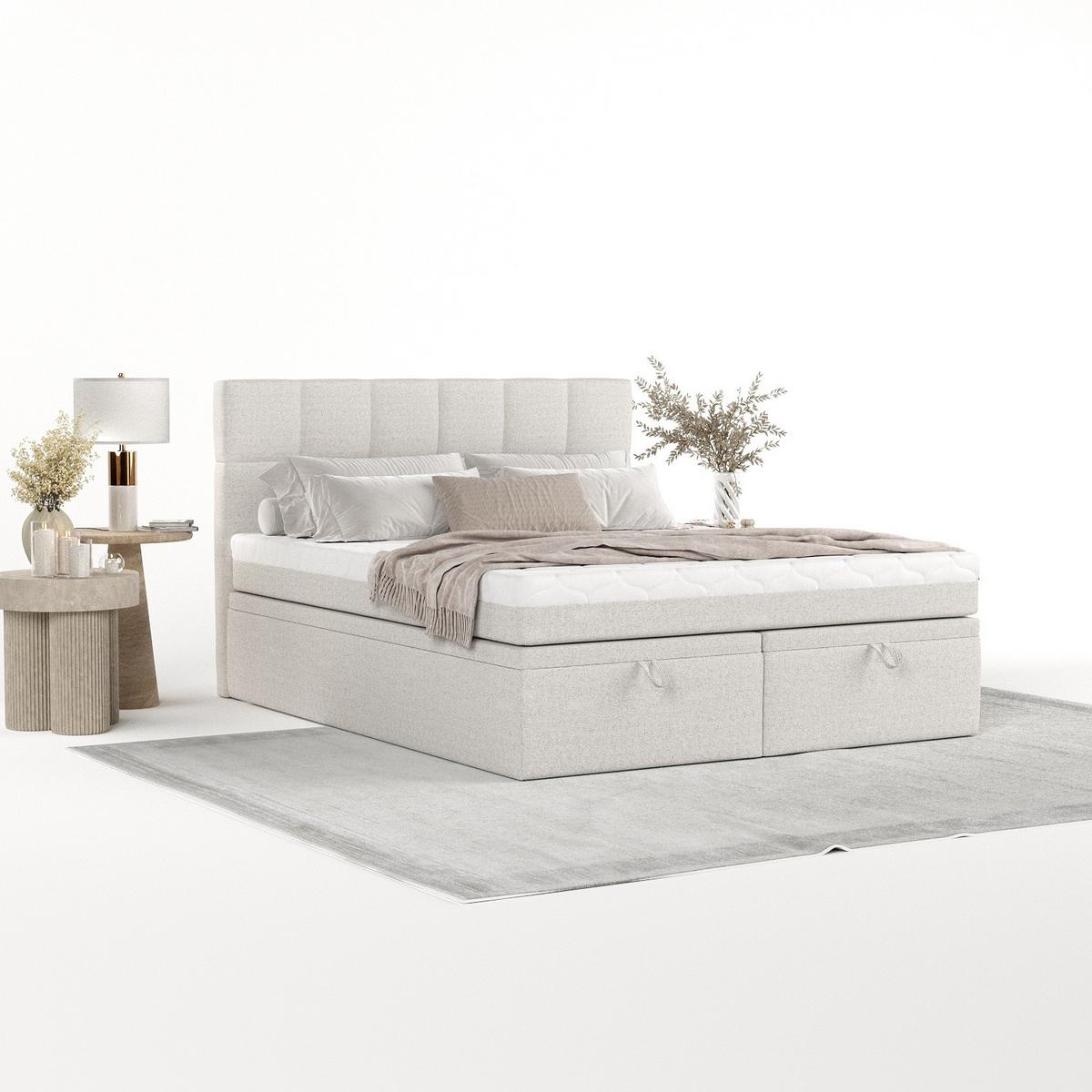 BOXBETT Elano 160/200 cm Hellbeige im Riva Stoff - Sandfarben/Schwarz, Holz/Holzwerkstoff (160/200cm) - AltaBeds