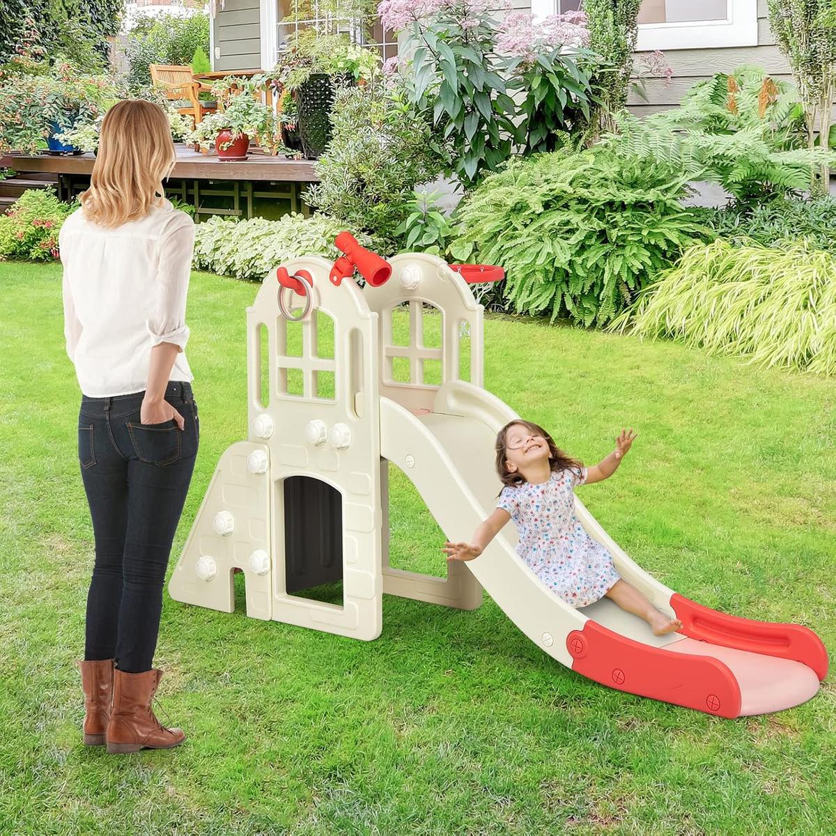 SPIELPLATZ 6 in 1 Kinder Pink - Pink, Kunststoff (190/98/83cm) - COSTWAY