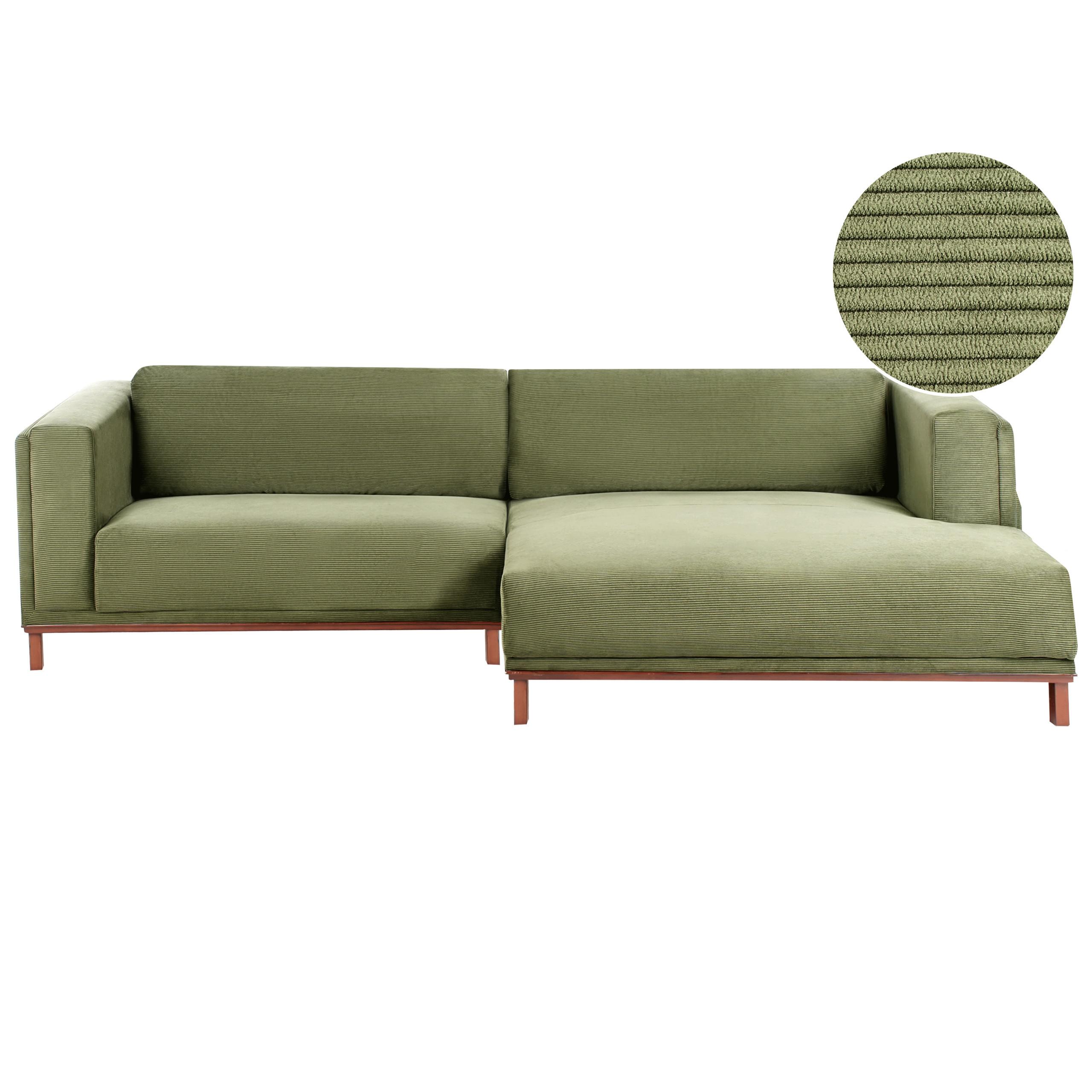ECKSOFA 4-Sitzer Cord Grün linksseitig Veng - Hellbraun/Braun, Textil (310/155cm) - Beliani