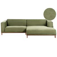 ECKSOFA 4-Sitzer Cord Grün linksseitig Veng - Hellbraun/Braun, Textil (310/155cm) - Beliani