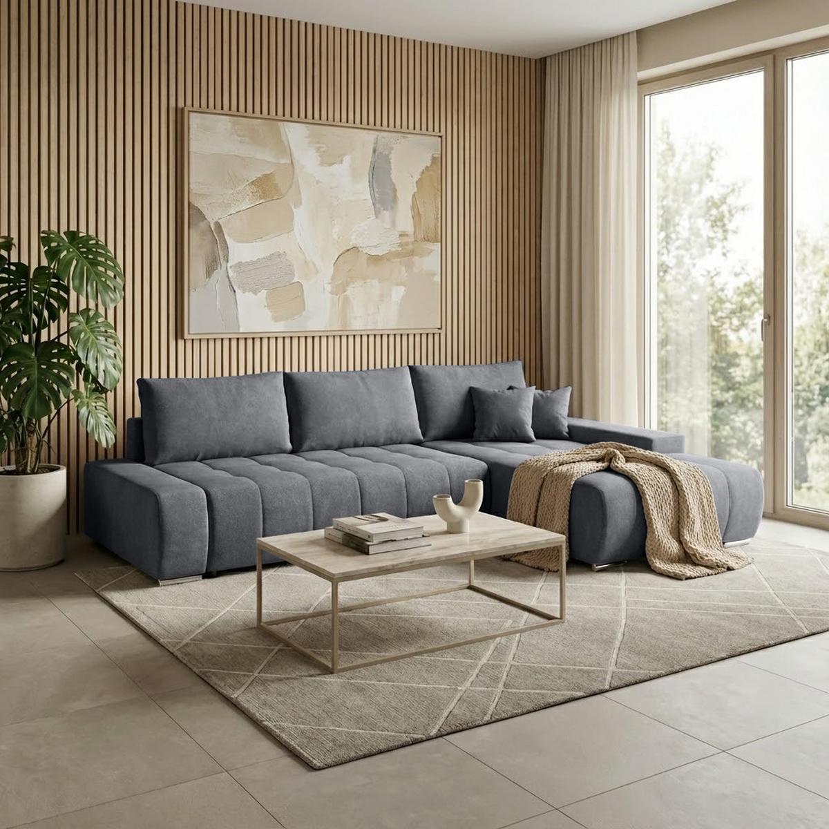 ECKSCHLAFSOFA Draco mit Schlaffunktion, rechts, Dunkelgrau - Dunkelgrau/Silberfarben, Textil/Metall (267/186cm) - Beautysofa