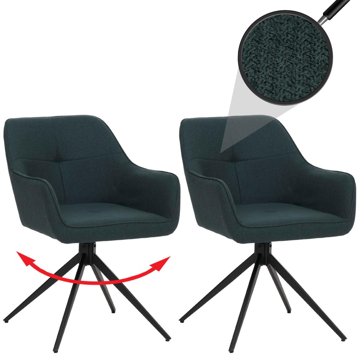 ESSZIMMERSTUHL Schwarz, Petrol 2er-Set - Petrol/Schwarz, Textil (53/80/59cm) - MCW