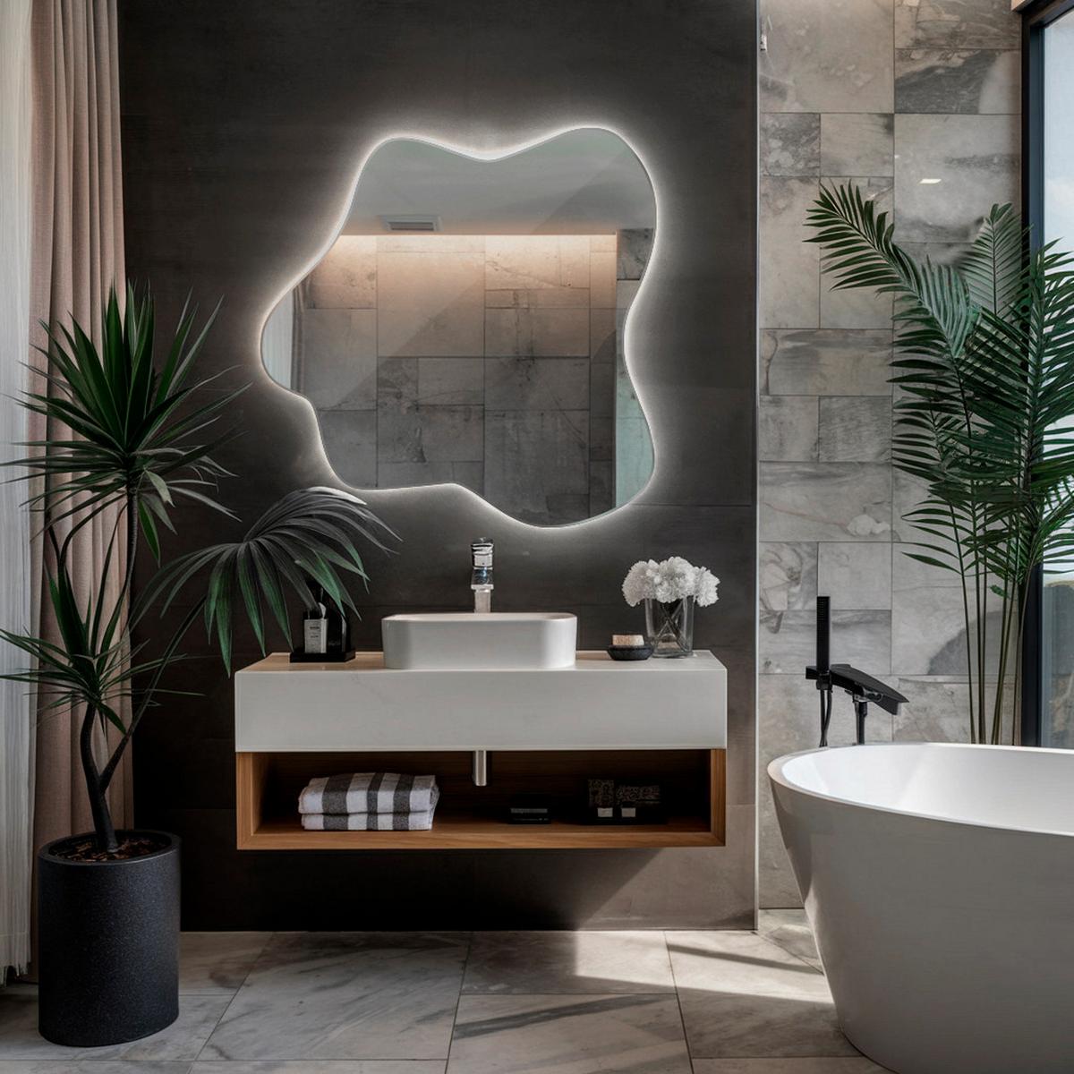 LED SPIEGEL 77,3 x 76,6 cm Unregelmäßige Form Kaltweiß 6500K - Transparent, Glas (77.3/77.3/0.4cm) - TULUP