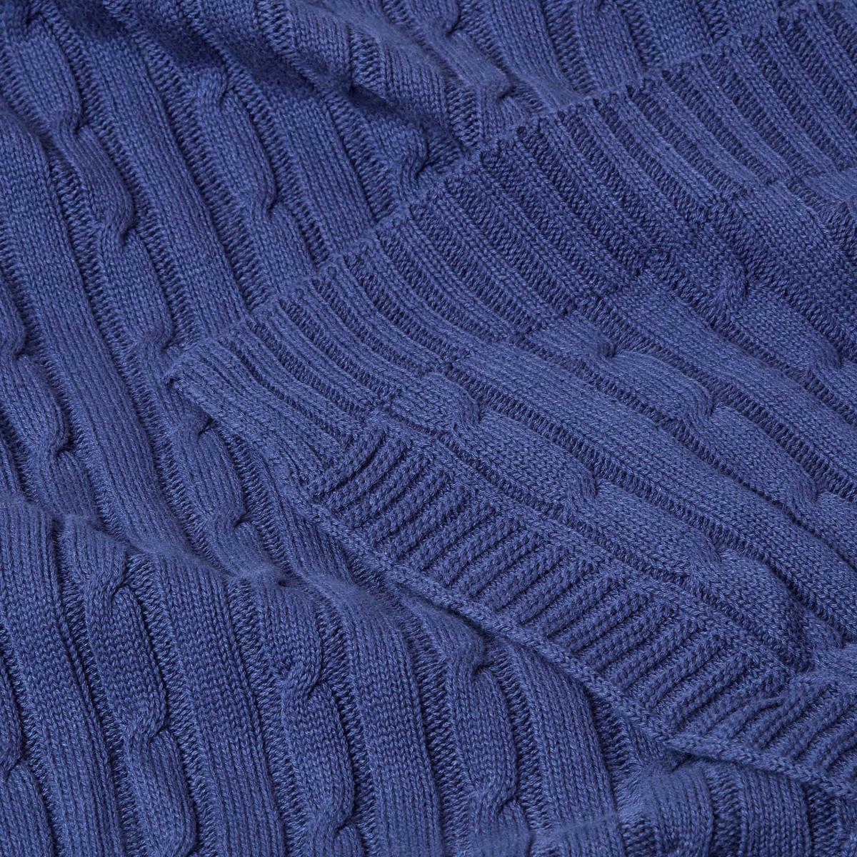 STRICKDECKE 130/170 cm, Baumwolle mit Zopfmuster - Dunkelblau, Textil (130/170cm) - Homescapes