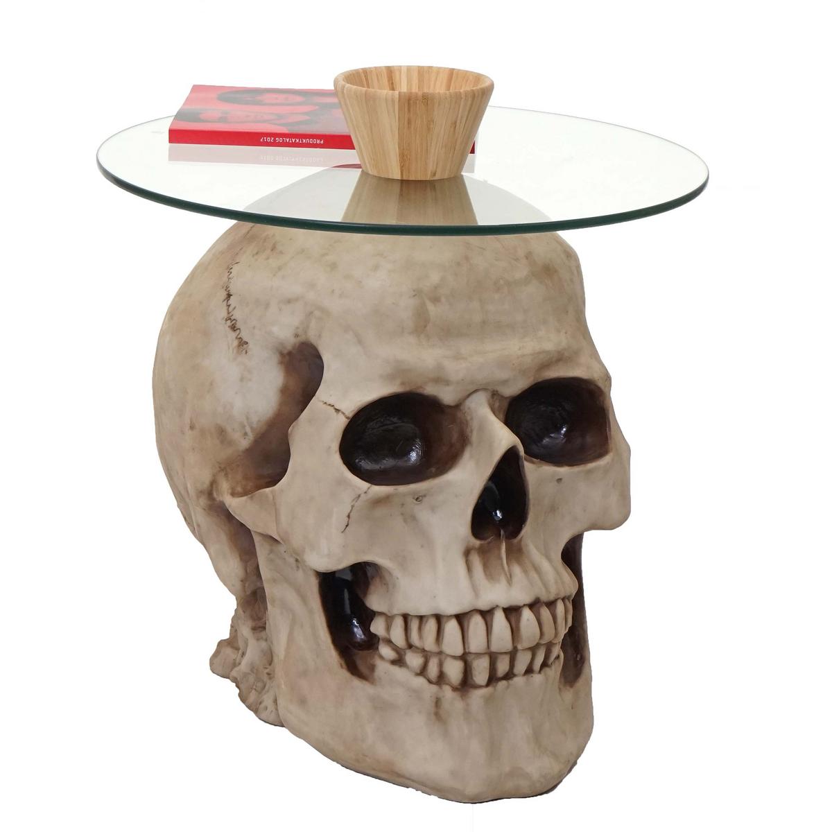 BEISTELLTISCH TOTENKOPF rund Beige - Beige, Stein (55/55/52cm) - MCW