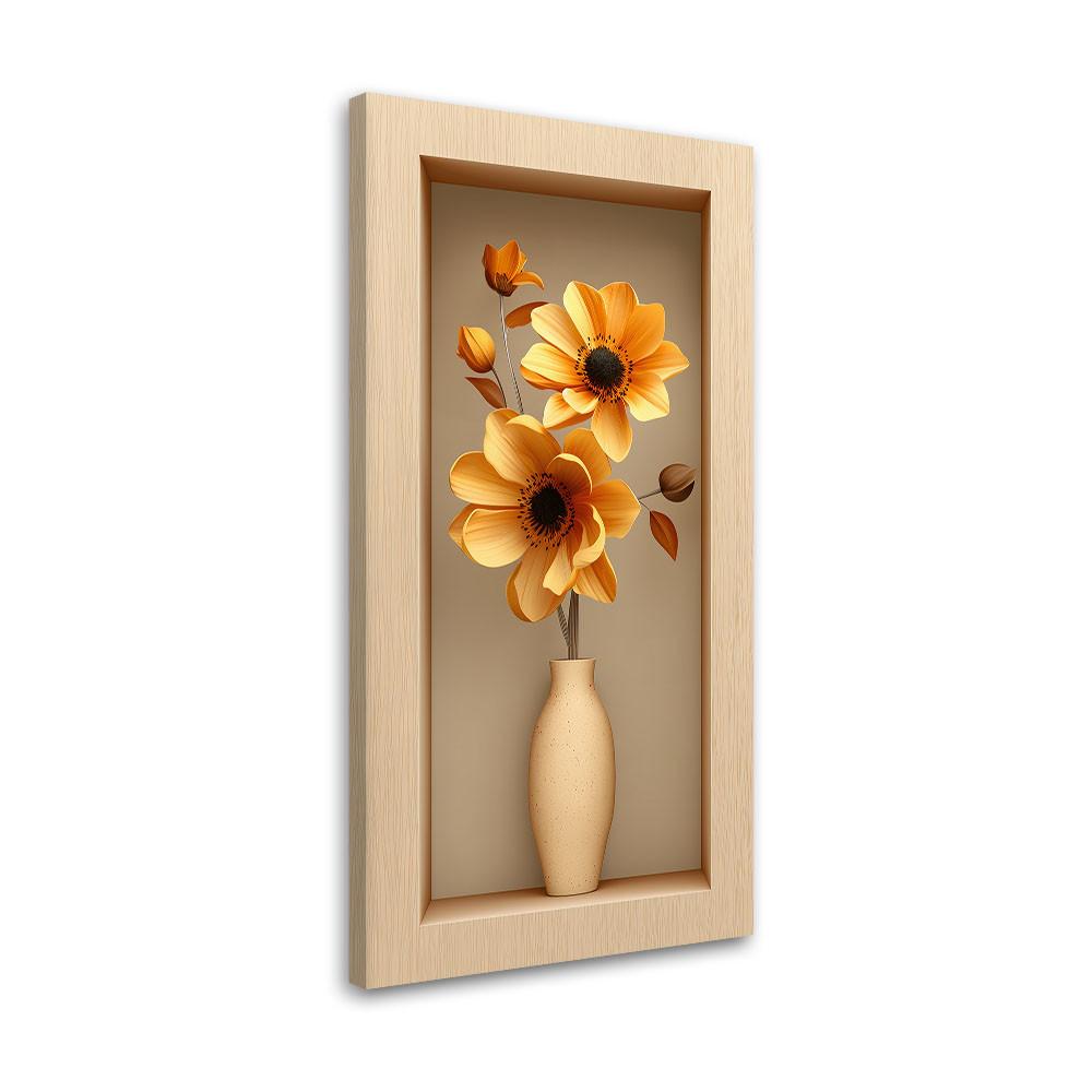 LEINWANDBILD Blumen in einer Vase in einer 3D-Vertiefung 50x100cm - Beige, Textil (50/100cm) - Feeby