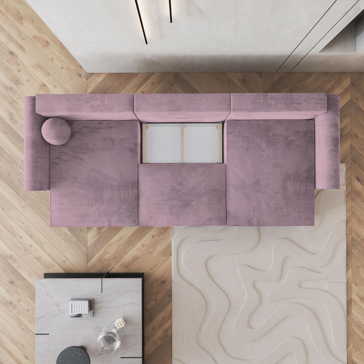 WOHNLANDSCHAFT FENTO M Lila Velours-Stoff mit Schlaffunktion - Lila/Grau, Holz/Kunststoff (347/90/148cm) - MASSENO