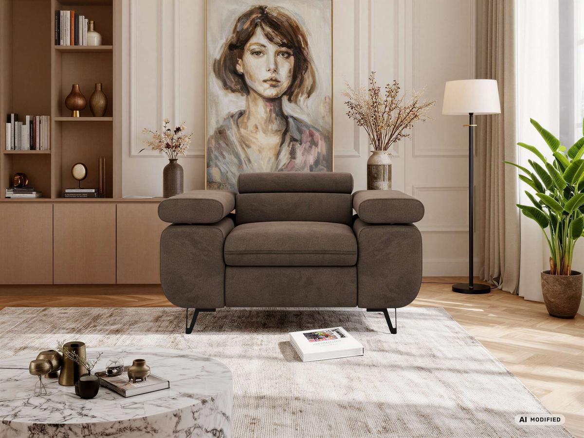 SESSEL PETER 1 - Braun Velvet - Schwarz/Braun, Textil/Metall (126/76/99cm) - MKS