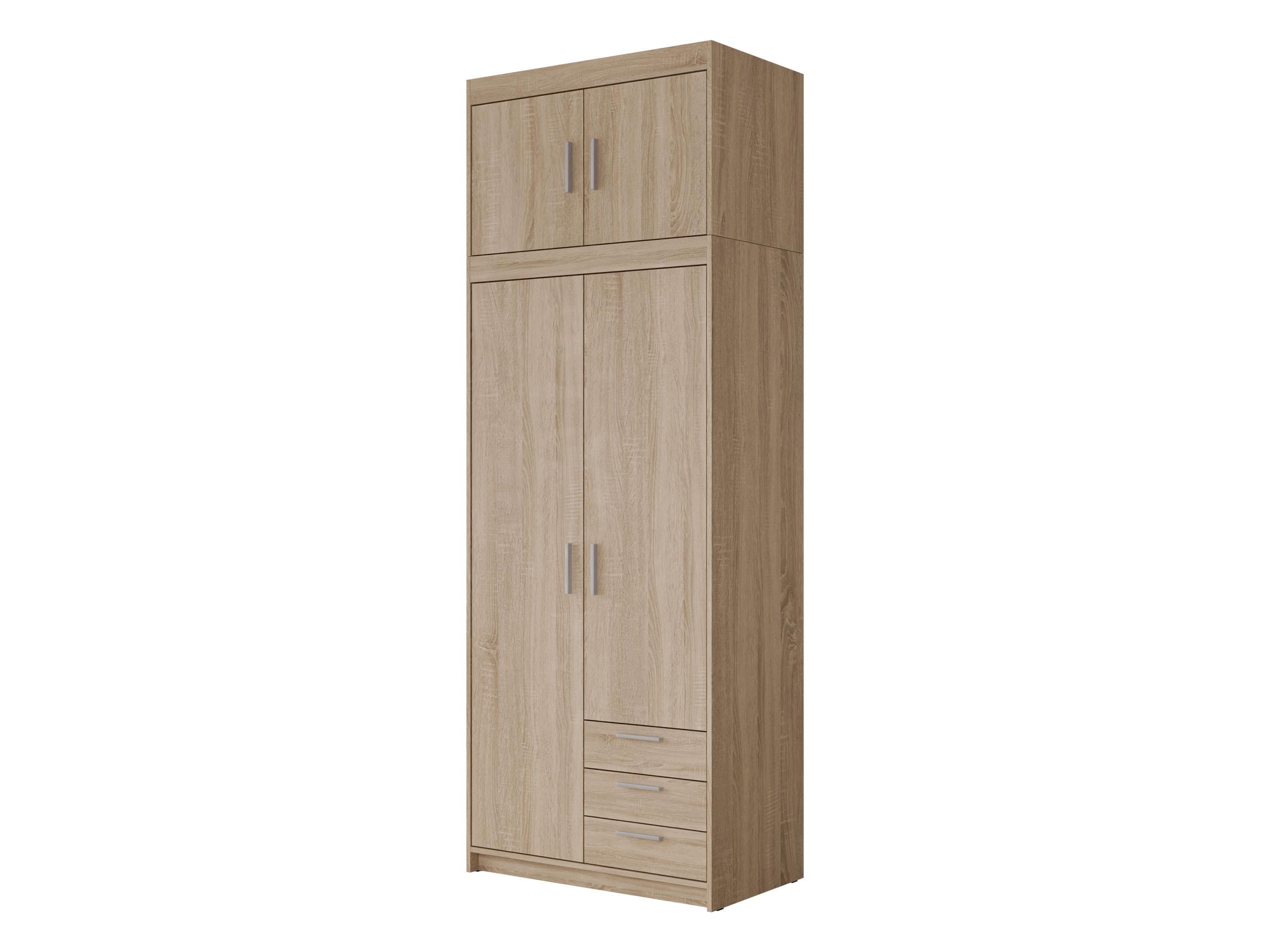 KLEIDERSCHRANK Elena 2D3S + Schrankaufsatz - Silberfarben/Sonoma Eiche, Holzwerkstoff/Kunststoff (90/246/53cm) - MIRJAN24