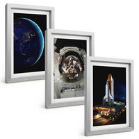 BILDER SET 3er Set - 20x30 cm Silberner Rahmen - Weltraum Erde Astronaut Rakete - Silberfarben, Kunststoff (20/30cm) - TULUP