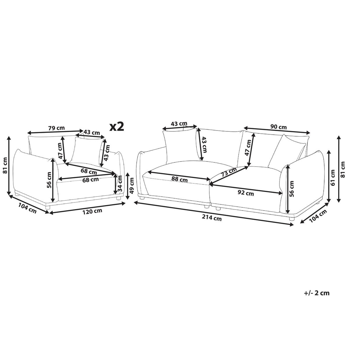 SOFA-SET 5-Sitzer Stoff Beige Jubek - Beige, Textil (220/75/104cm) - Beliani