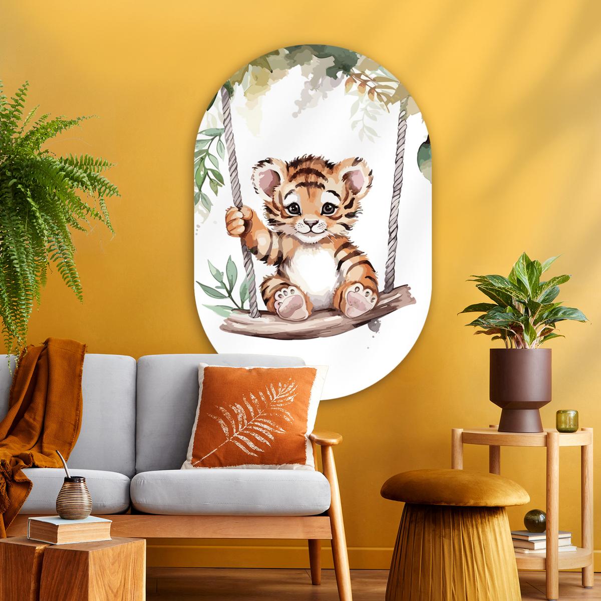 WANDBILD Tiger - Tier - Kinder - Dschungel Deko Groß 80x120 cm - Dunkelorange, Kunststoff (80/120cm) - MuchoWow