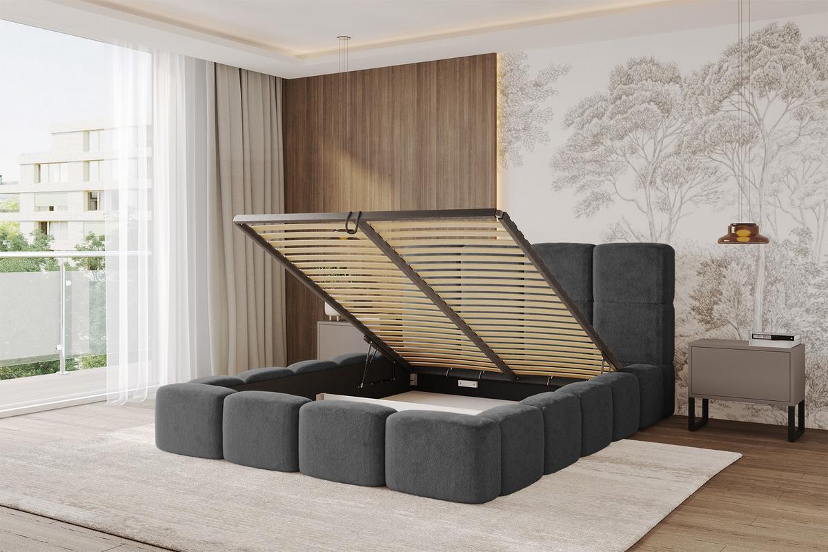 POLSTERBETT mit Bettkasten und Lattenrost mit Kopfteil, Boxbett ohne Matratze, mit Stauraum - NATA 200x200 Dunkelgrau - Dunkelgrau, Holzwerkstoff/Textil (200/200cm) - ALTDECOR