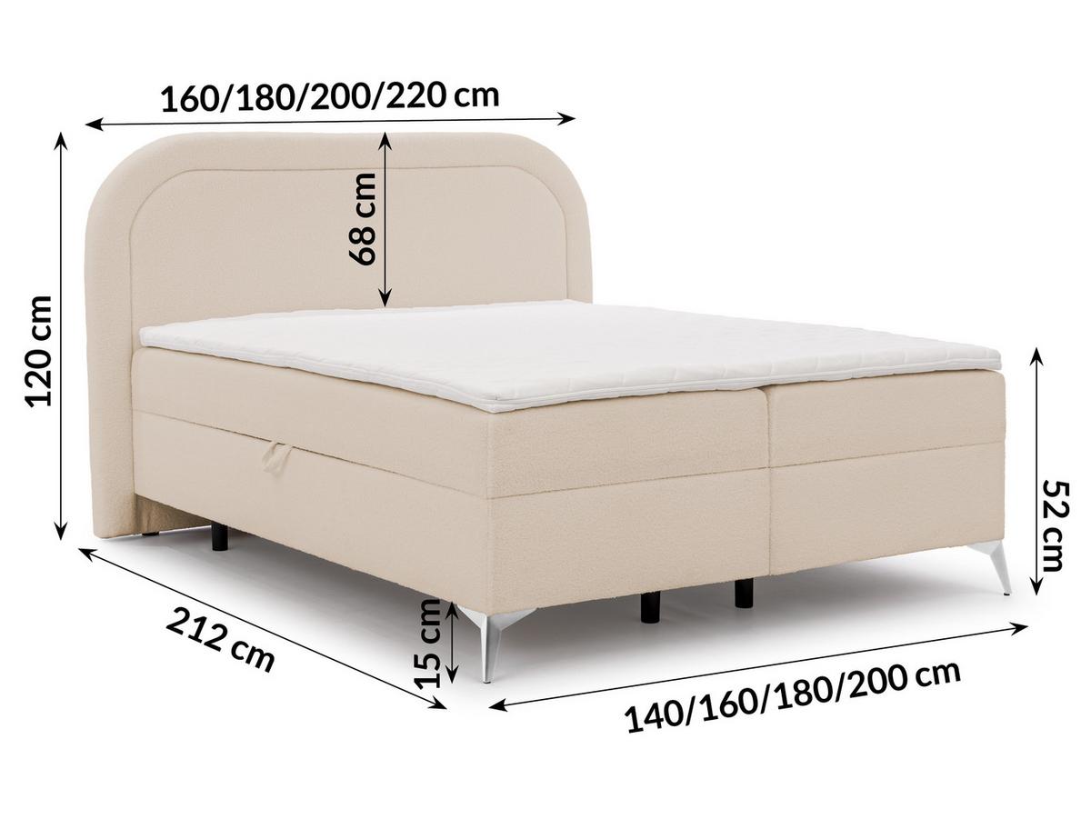 BOXBETT Sonna 140/200 cm Hellbeige Bouclé-Stoff mit abgerundetem Kopfteil und mit silbernen Metallfüßen - Beige/Silberfarben, Holz/Textil (140/200cm) - S-Style Möbel