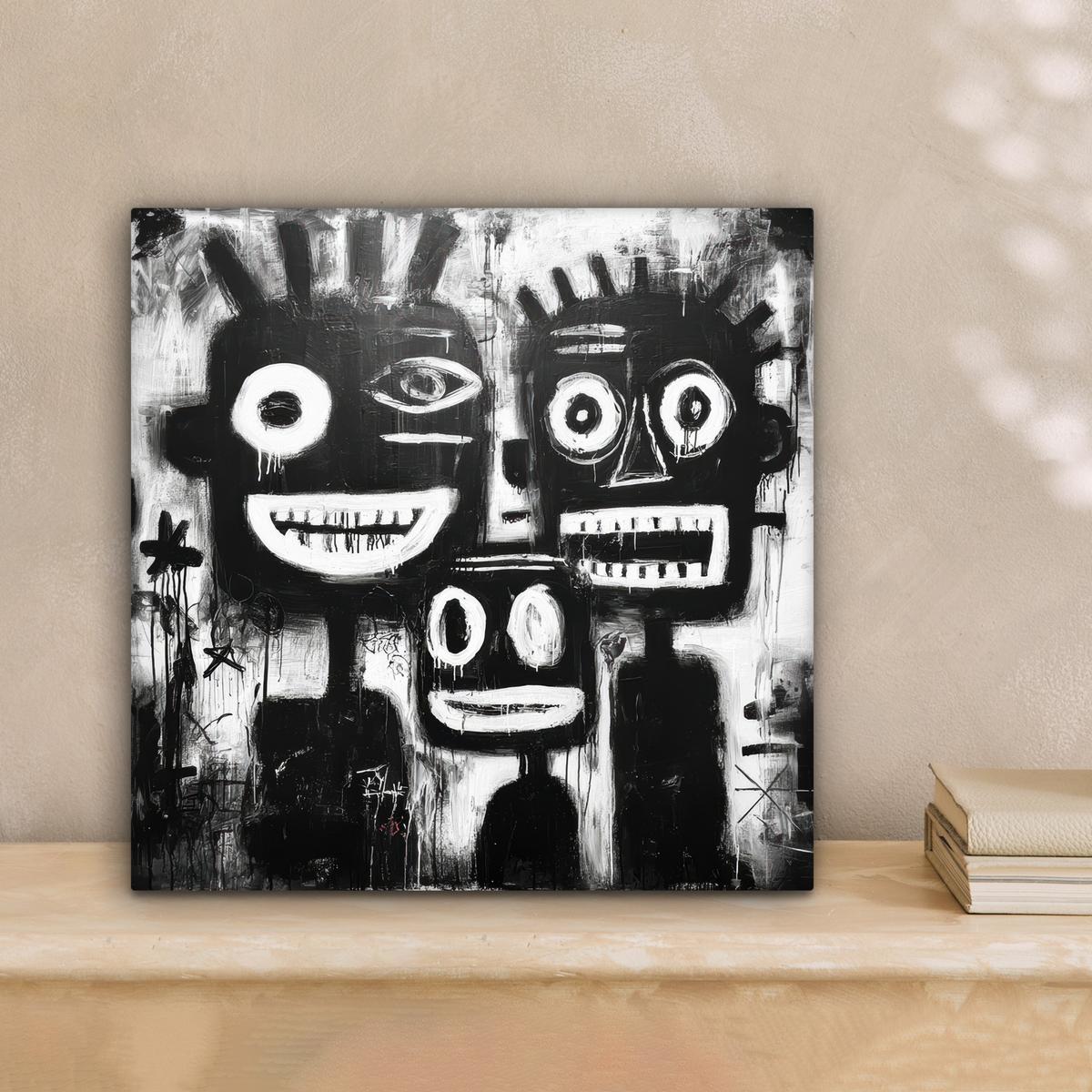 LEINWANDBILD Malerei - Figuren - Schwarz - Abstrakt Deko Wohnzimmer 20x20 cm - Schwarz, Textil (20/20cm) - MuchoWow
