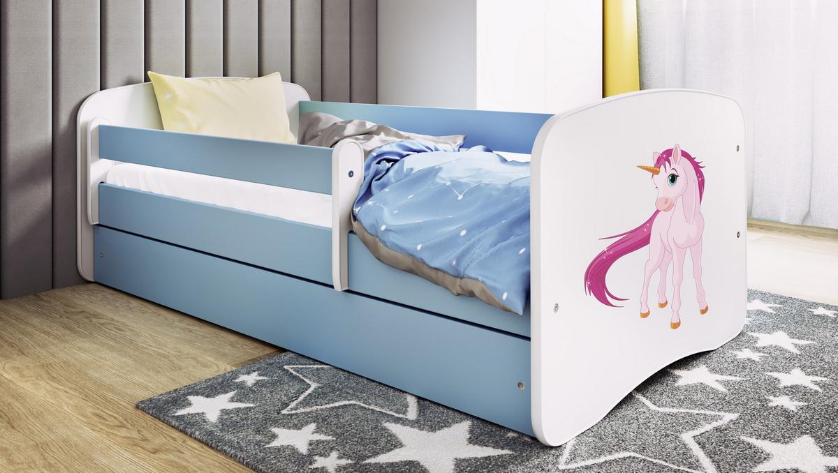 KINDERBETT Einhorn mit Schublade und Matratze 160/80 - Blau, Holzwerkstoff (80/160cm) - RAUMHIRSCH FURNITURE