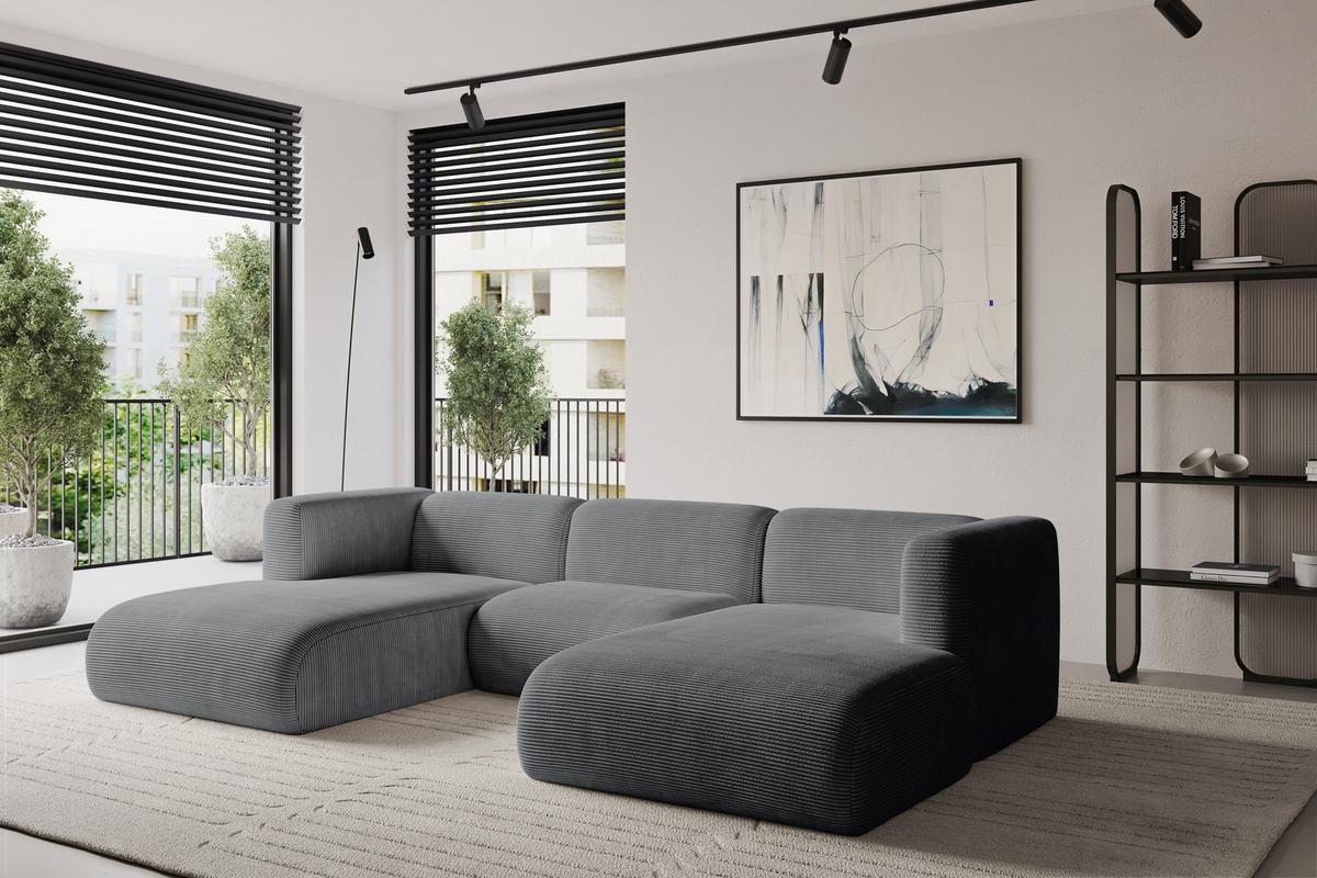 WOHNLANDSCHAFT MIRA-U1 317x179x70 Dunkelgrau Cord - Dunkelgrau/Graphitfarben, Holzwerkstoff/Kunststoff (317/70/179cm) - ALTDECOR