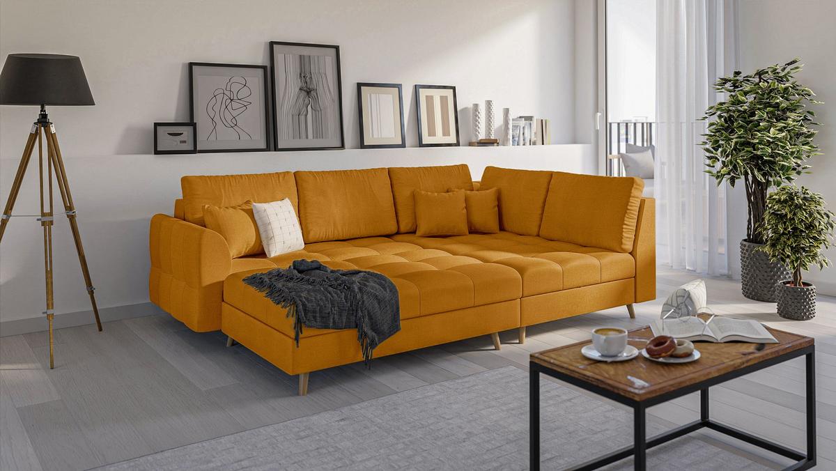 HOCKER Lorine Mikrofaser Gelb - Gelb, Textil (118/40/73cm) - S-Style Möbel