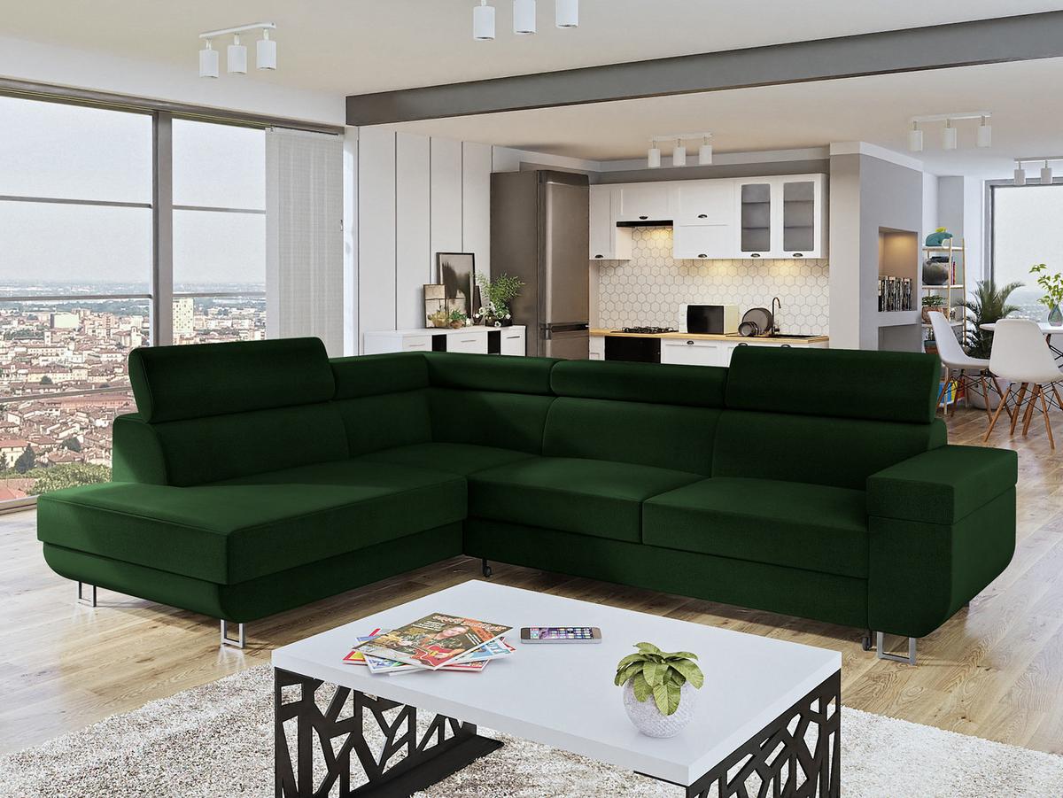 ECKSOFA Fonti, Seite: Links - Dunkelgrün, Holz/Textil (253/188cm) - MIRJAN24
