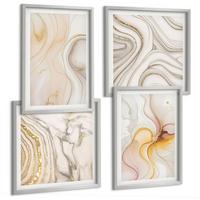 BILDER SET 4er Set - 50x50 cm & 40x60 cm Silberner Rahmen - Abstrakte warme Muster - Silberfarben, Kunststoff (50/50cm) - TULUP
