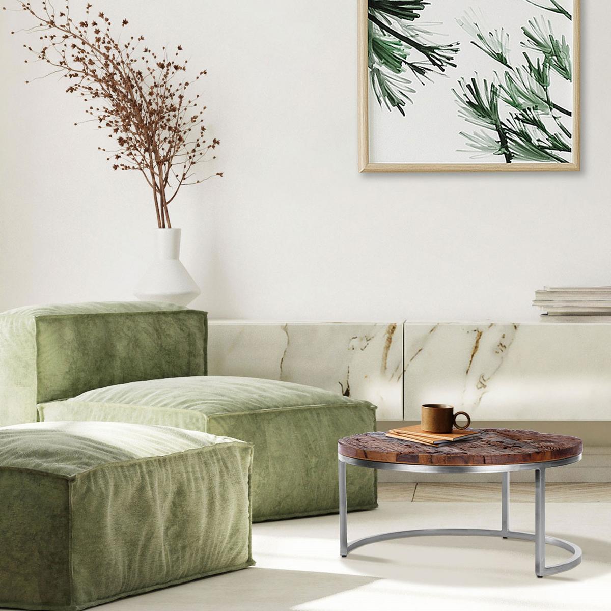 COUCHTISCH Ø70x35 cm rund Natur/Nickel-Finish aus Akazienholz/Metall - Naturfarben, Holz (70/70/35cm) - WOMO-DESIGN