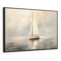 LEINWAND Bilder mit Rahmen - Segelschiff - Meer - Bewölkt - 150x100 - Creme, Textil (150/100cm) - MuchoWow