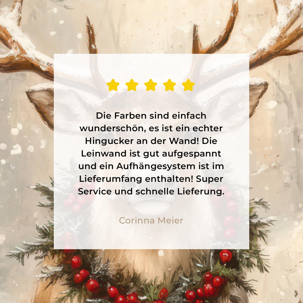 LEINWANDBILD Weihnachten - Rentier - Winter - Kranz Wandbild Wohnzimmer 50x50 cm - Naturfarben, Textil (50/50cm) - MuchoWow