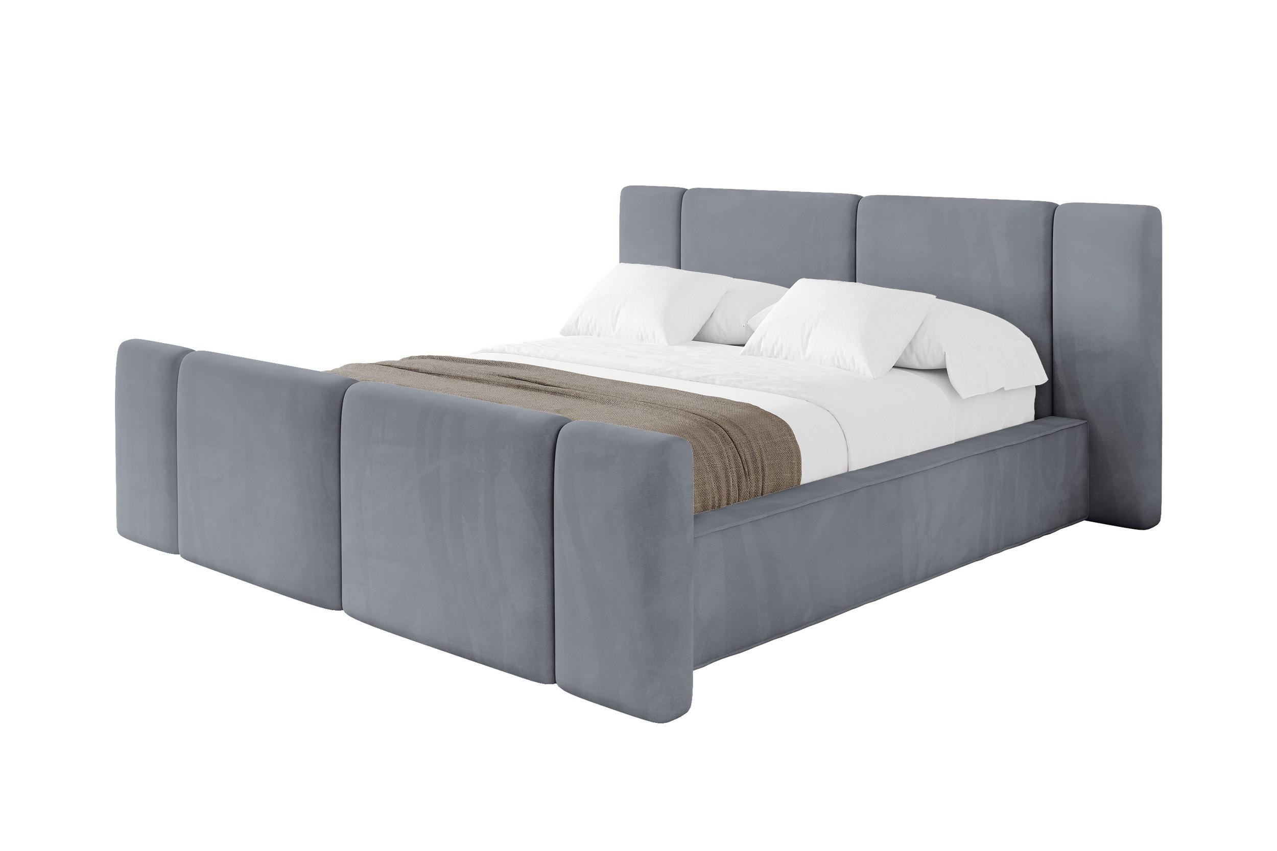 POLSTERBETT mit Bettkasten, Fußteil und Lattenrost, Boxbett ohne Matratze - RIVO-Z 160x200 Grau - Grau, Holzwerkstoff/Textil (160/200cm) - ALTDECOR