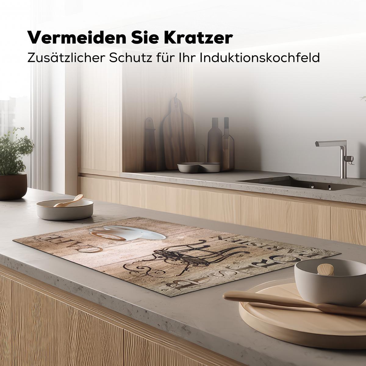 HERDABDECKPLATTE Bistro Parisien - Café - Kaffee - Jahrgang Ceranfeldabdeckung 85x52 cm - Cappuccino, Kunststoff (85/52/0.2cm) - MuchoWow