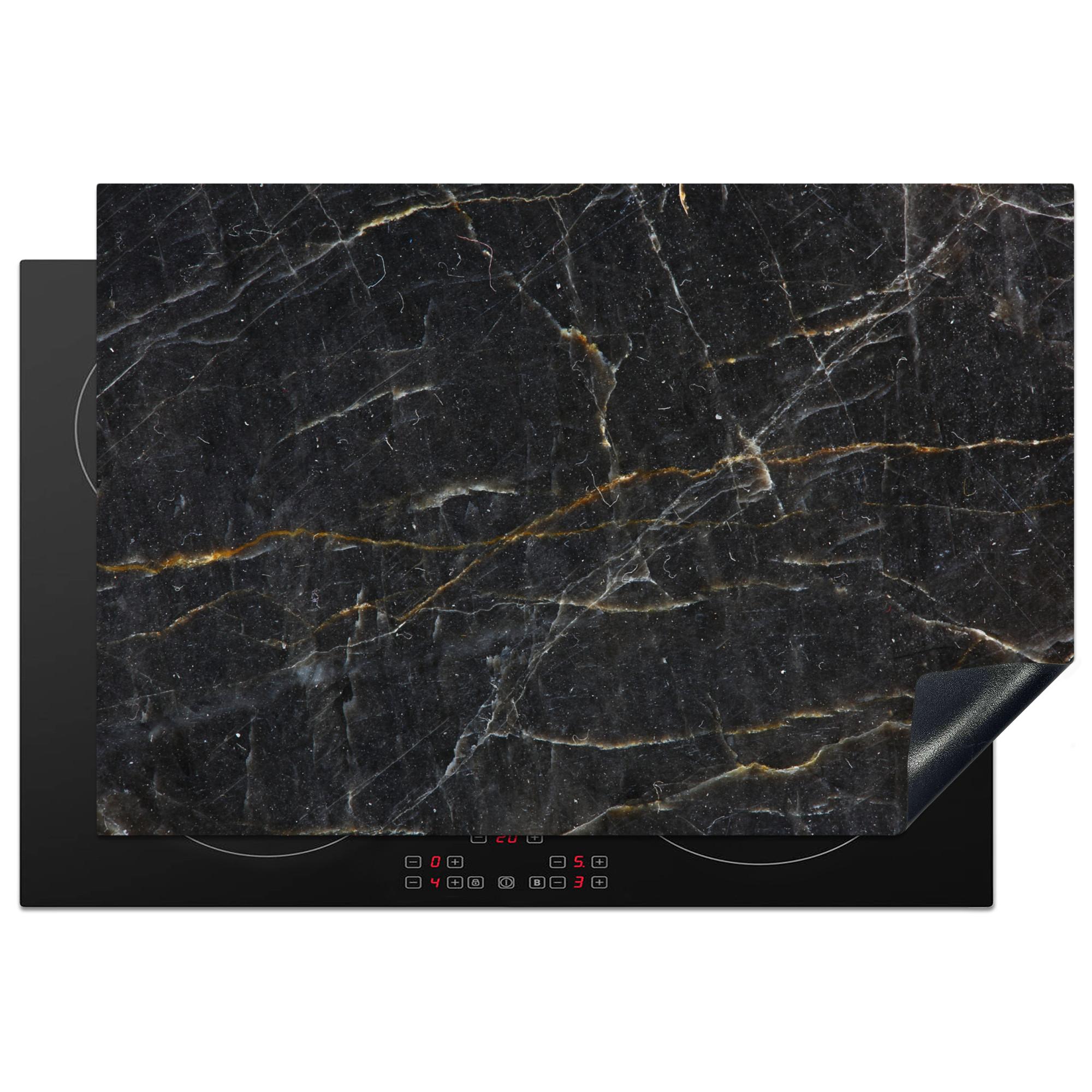 HERDABDECKPLATTE Marmor - Schwarz - Gold - Grau - Marmorstruktur Ceranfeldabdeckung 78x52 cm - Goldfarben, Kunststoff (78/52/0.2cm) - MuchoWow